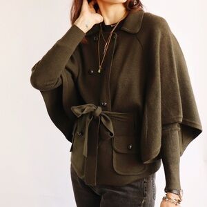 Diane Von Furstenberg Army Green Wool Cardigan Jacket Button Belted S Career